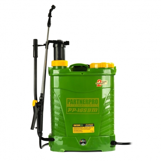  2 в 1 PARTNERPRO Комбинирана пръскачка електрическа/ръчна 16 л,, 12V/8Ah, 620 m2, 3 вида дюзи